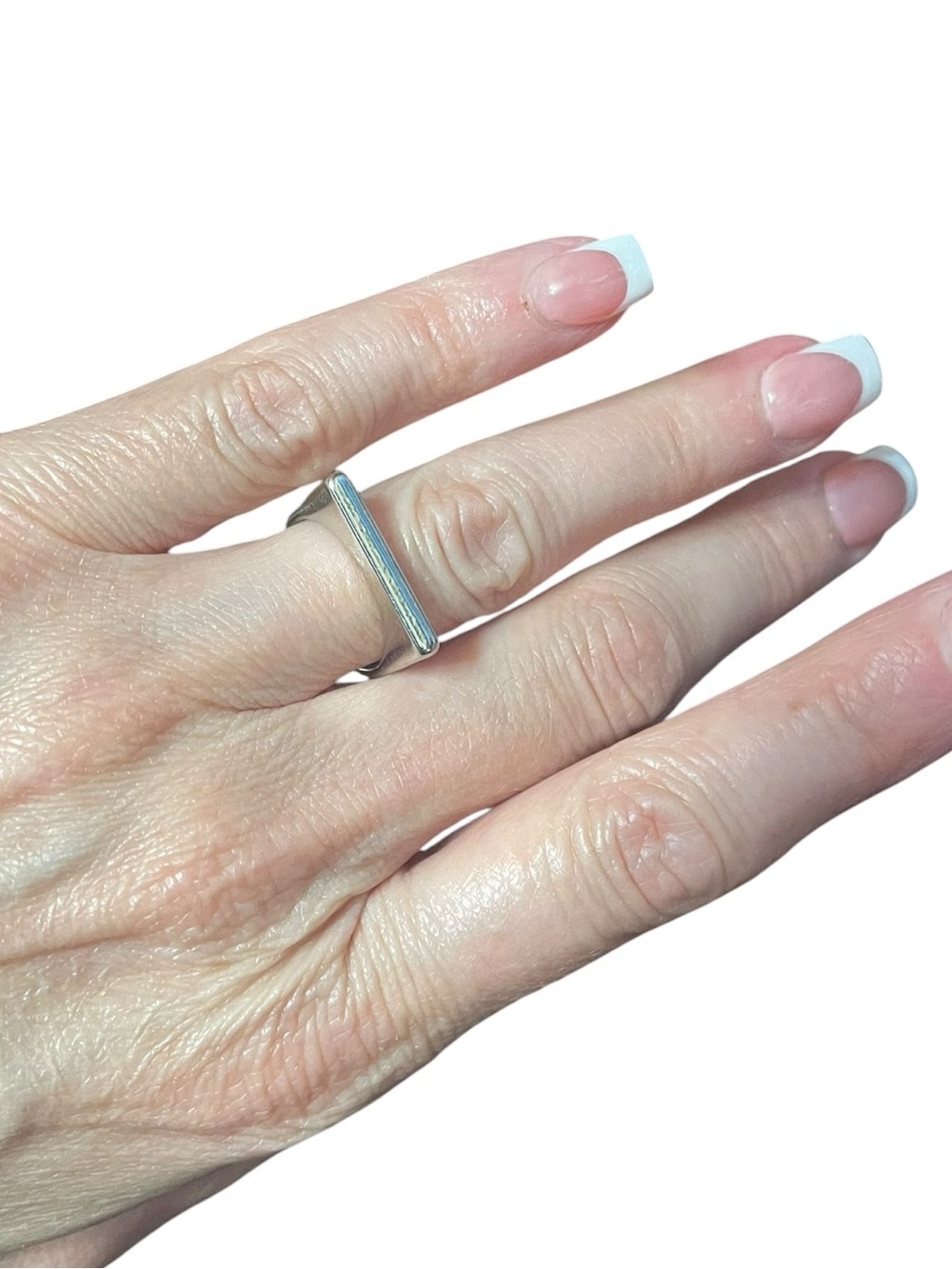 Minimalist Silver Tone Unisex Bar Ring Size 7.5